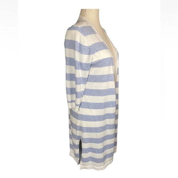 Talbots Blue White 3/4 Sleeve Pima Cotton Duster Cardigan Sweater Size XL petite - Picture 4 of 6
